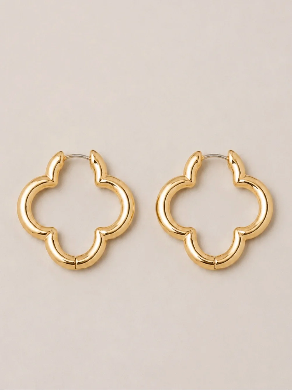 New! Gold Clover-Shaped Hoop Earrings